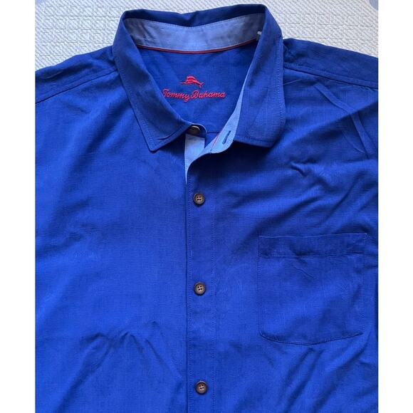 Tommy Bahama "Thirst Down" Embroidered Shirt Blue Football XXL Hawaiian Camp - Picture 5 of 8
